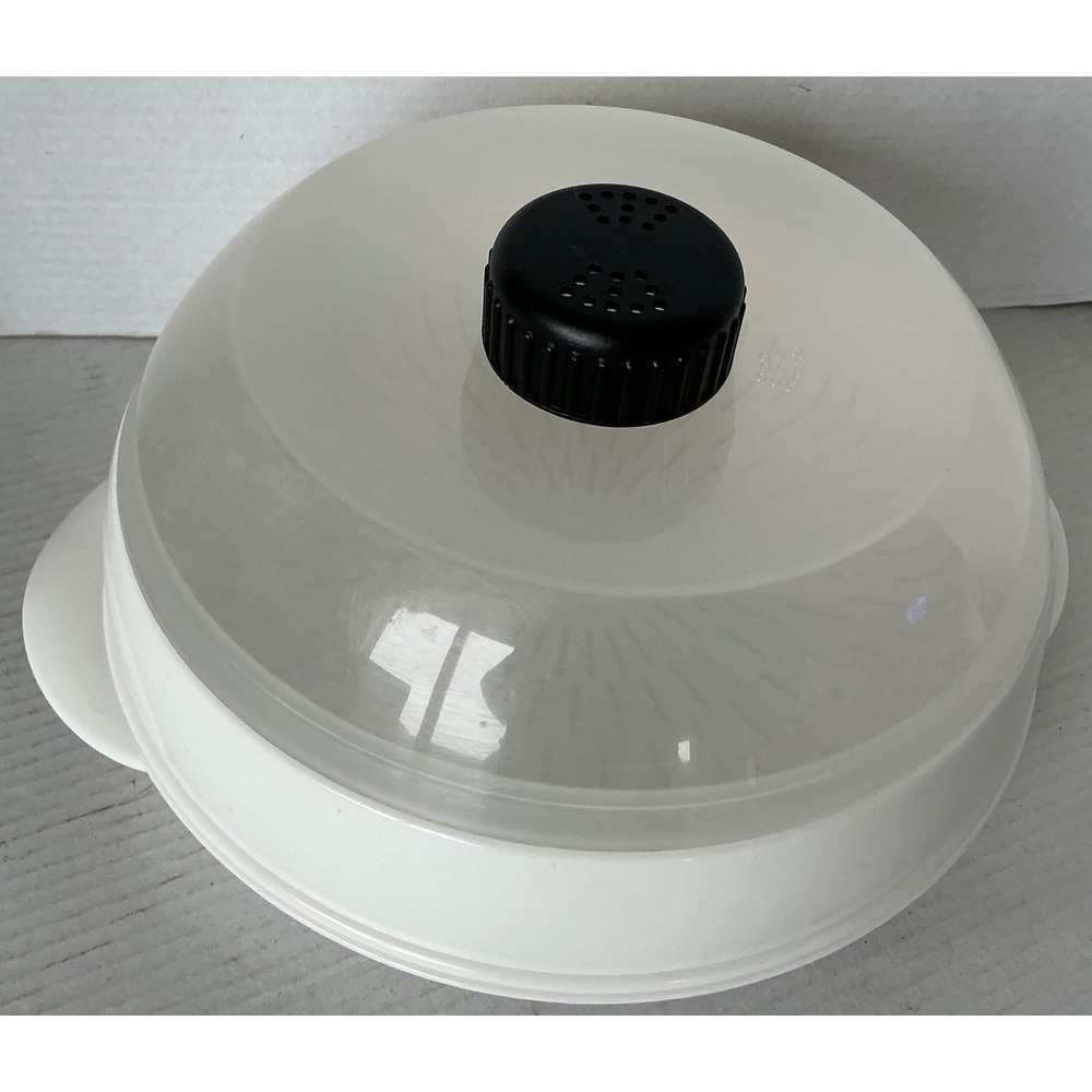 Microwave Steamer 3 Piece Set White Vented Lid Slotted Rack Vegetable Cooker